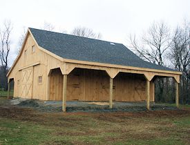 Horse Barn with Two Leanto Overhangs